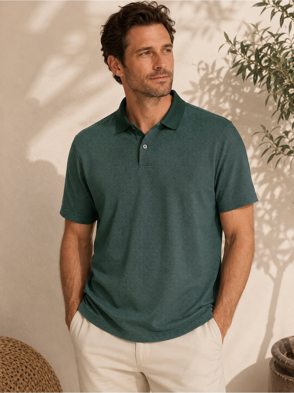 Theory Green Birdseye Golf Polo Performance Cotton Blend Men’s Large